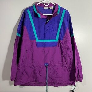 Vintage LL L.L. Bean Purple Teal 1/4 Zip Anorak Windbreaker Jacket Mens XL